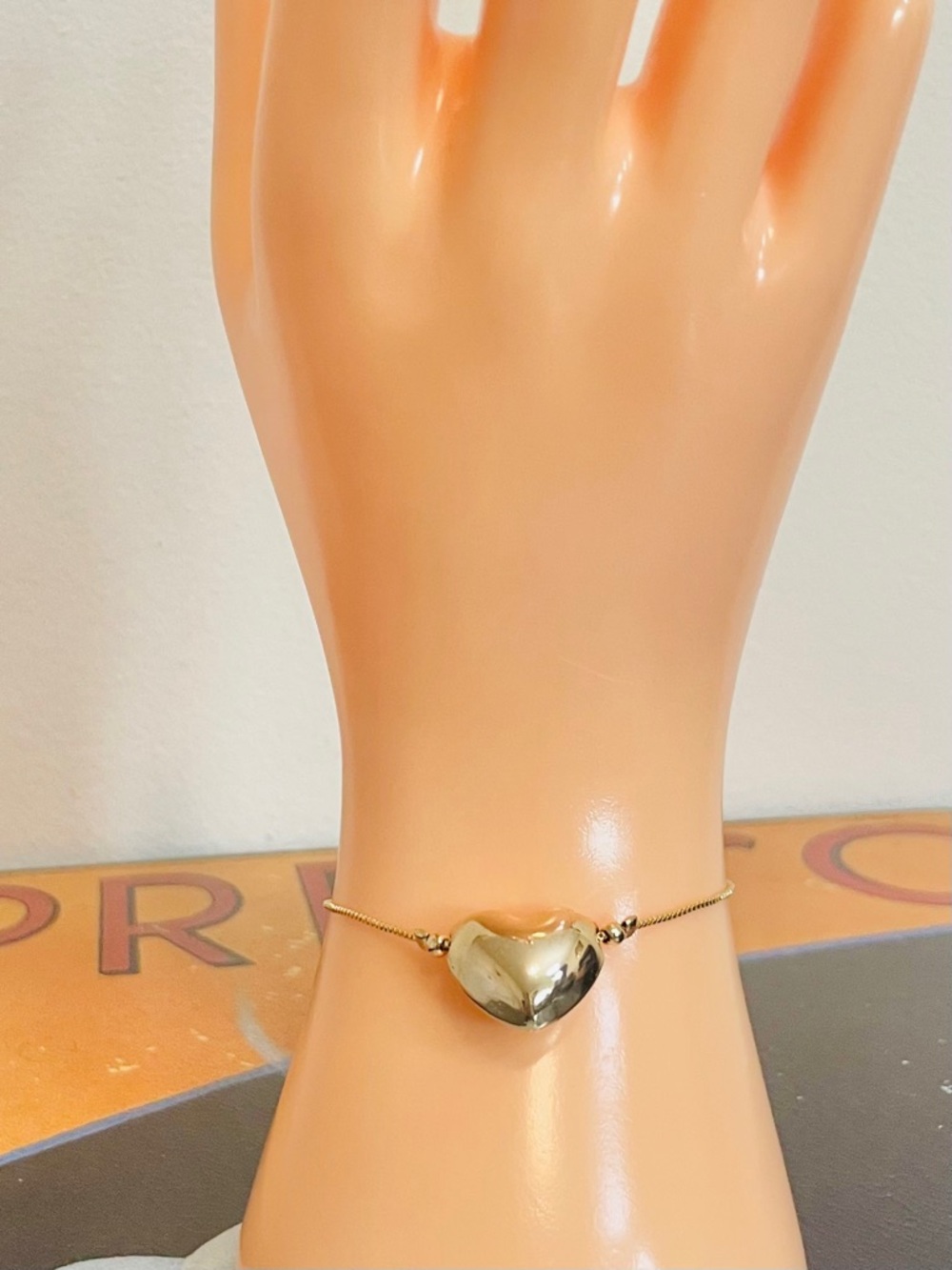 18K Gold Filled Puff Heart Dainty Stacking Adjustable Bracelet NWOT
